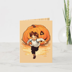 Happy halloween Pumpkin, Lycklig Young Boy Kort