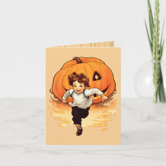 Happy halloween Pumpkin, Lycklig Young Boy Kort