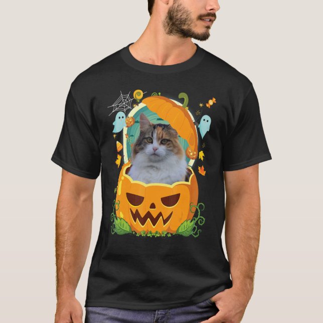 Happy halloween Pumpkin Manx Cat Witch Cute Hat H T Shirt (Framsida)
