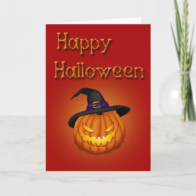 Happy halloween Pumpkin med Hat Kort (Framsida)