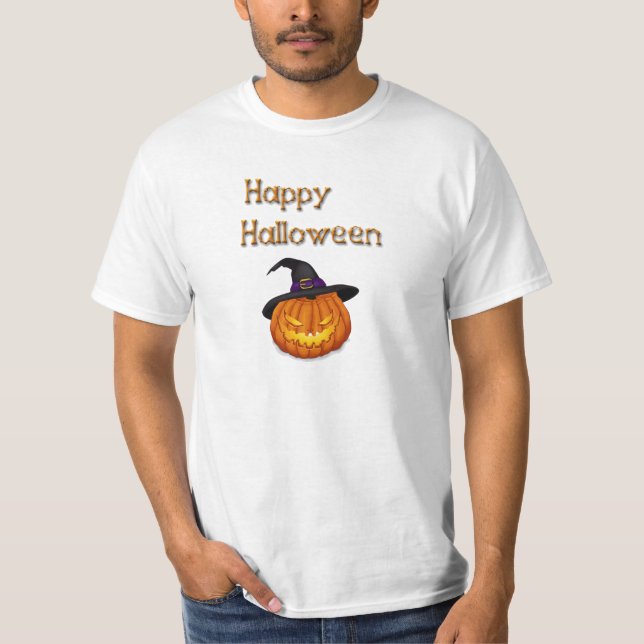 Happy halloween Pumpkin med Hat T-shirt (Framsida)