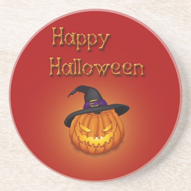 Happy halloween Pumpkin med Hat Underlägg Sandsten (Framsidan)