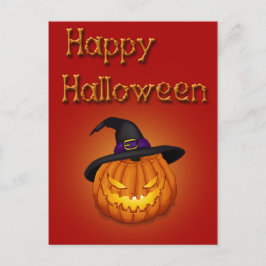 Happy halloween Pumpkin med Hat Vykort
