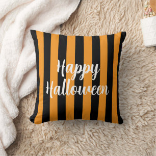 Happy halloween Pumpkin Orange Black Stripe Kudde