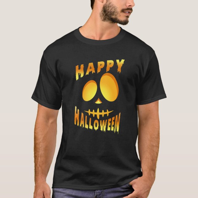 Happy Halloween Pumpkin Scary Face T Shirt (Framsida)