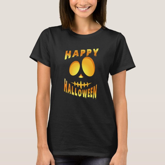 Happy Halloween Pumpkin Scary Face T Shirt (Framsida)