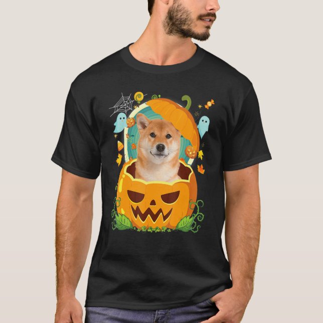 Happy halloween Pumpkin Shiba Inu Hund Witch Cute  T Shirt (Framsida)
