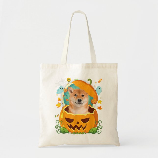 Happy halloween Pumpkin Shiba Inu Hund Witch Cute  Tygkasse (Framsidan)