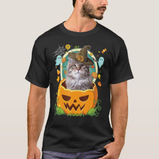 Happy halloween Pumpkin Siberian Cat Witch Cute Ha T Shirt