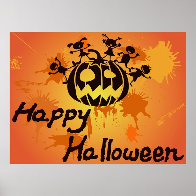 Happy Halloween Pumpkin Silhouette Illustration Poster (Framsidan)