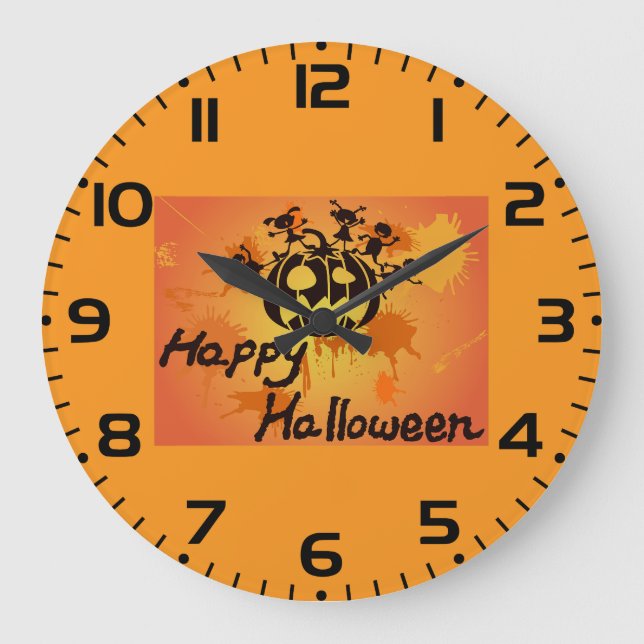 Happy Halloween Pumpkin Silhouette Illustration Stor Klocka (Framsida)