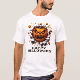 Happy Halloween Pumpkin Smashing Through T Shirt