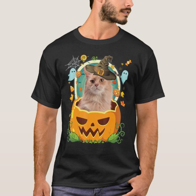 Happy halloween Pumpkin Somali Cat Witch Cute Hat T Shirt (Framsida)