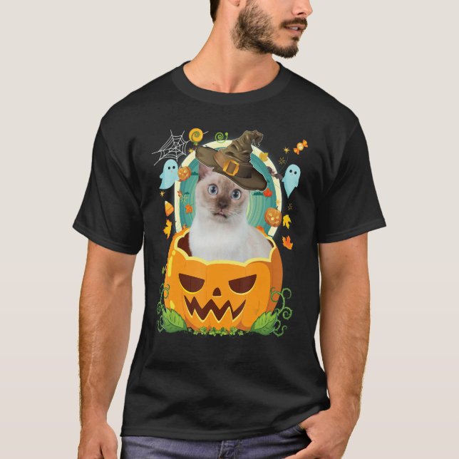 Happy halloween Pumpkin Tonkinese Cat Witch Cute H T Shirt (Framsida)