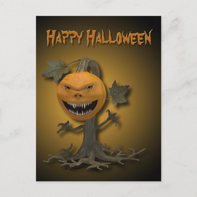 Happy halloween Pumpkin Träd Vykort (Framsida)