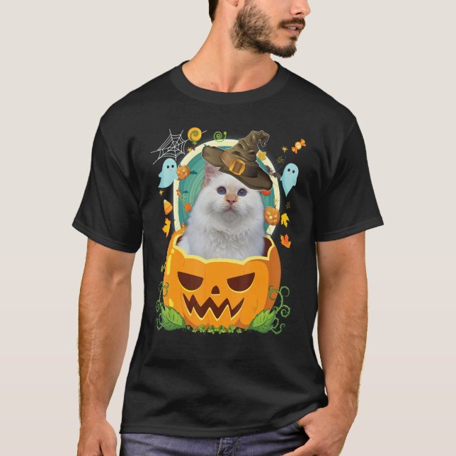 Happy halloween Pumpkin Turkiangora Cat Witch C T Shirt (Framsida)