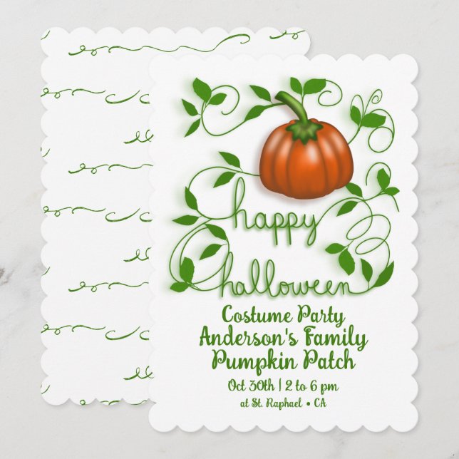 Happy halloween Pumpkin Vine Costume Party Inbjudningar (Fram/baksida)