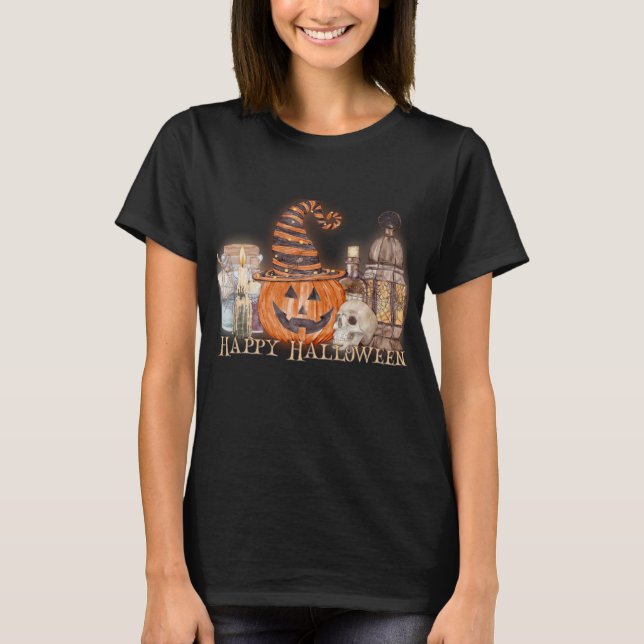 Happy halloween Pumpkin Watercolor T Shirt (Framsida)