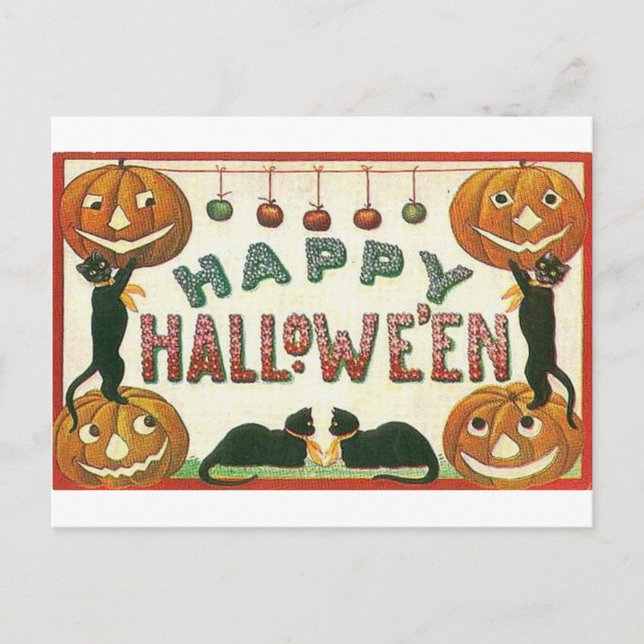 Happy halloween Pumpkins and Cats Vykort (Framsida)