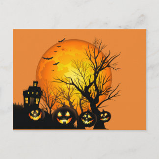 happy halloween Pumpkins and Haunted House Vykort