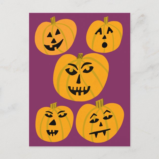 HAPPY HALLOWEEN Pumpkins Jack-O-Lanternor Vykort (Framsida)