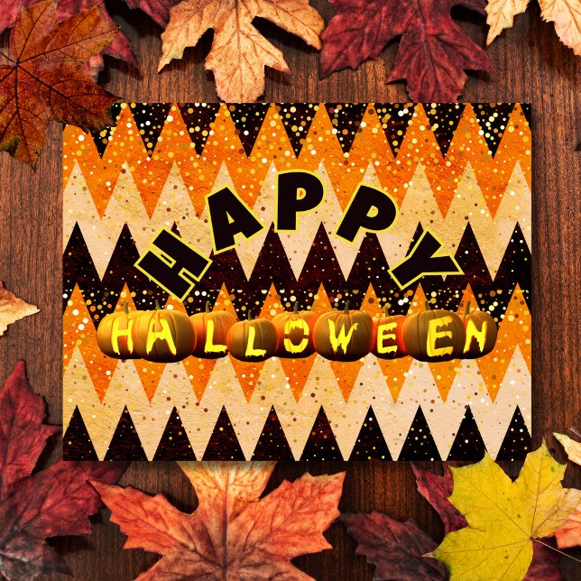 Happy halloween Pumpkins och Glitter Chevron Helg Vykort (Skapare uppladdad)