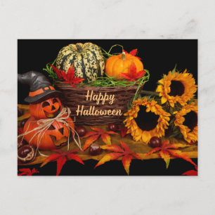Happy halloween Pumpkins och solblommor Helg Vykort