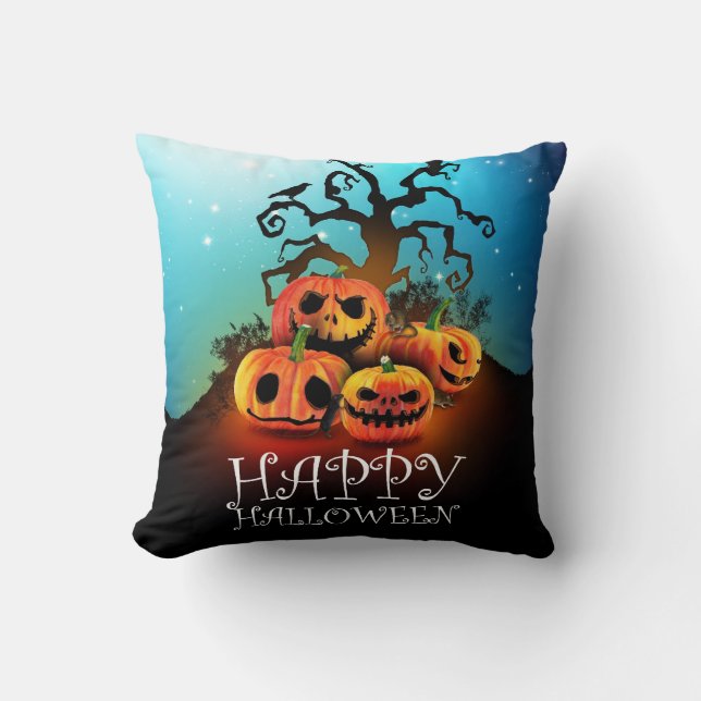 Happy Halloween! Pumpkins under a creepy tree! Kudde (Framsida)
