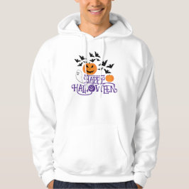 Happy halloween pumpor spöke fladdermus lila text hoodie