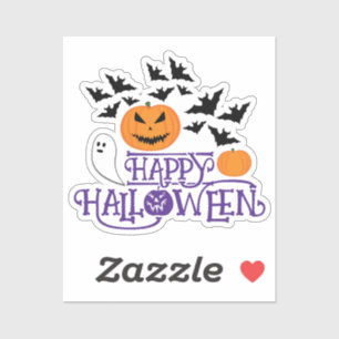 Happy halloween pumpor spöke fladdermus lila text klistermärken