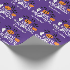 Happy halloween pumpor spöken fladdermus lila presentpapper