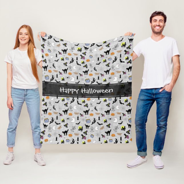 happy halloween Random Iconic Mönster Grått Fleecefilt (På plats)