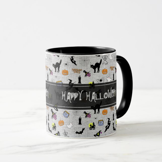 "Happy halloween" Random Iconic Mönster Grått Mugg (Framsida höger)