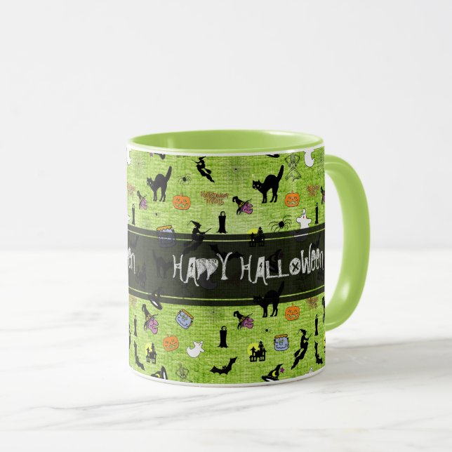 "Happy halloween" Random Iconic Mönster Grönt Mugg (Framsida höger)