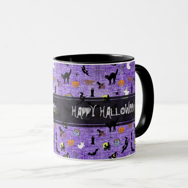 "Happy halloween" Random Iconic Mönster Lila Mugg (Framsida höger)
