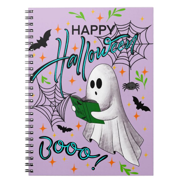 Happy Halloween reading ghost Anteckningsbok (Framsidan)