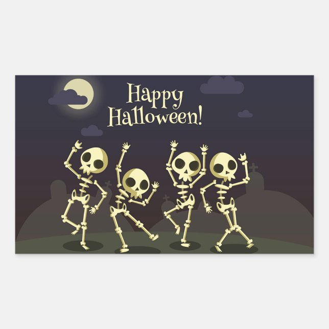 Happy halloween rektangulärt klistermärke (Happy Halloween Skeltons Zazzle stickers!)