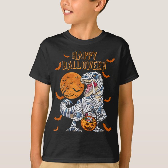 Happy halloween Retro Dinosaur Pumpkin Mummy T Shirt (Framsida)