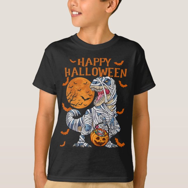 Happy halloween Retro Dinosaur Pumpkin Mummy T Shirt (Framsida)
