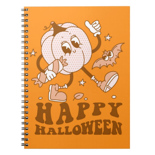 Happy halloween| Retro Polka Dot Pumpkin Anteckningsbok (Framsidan)