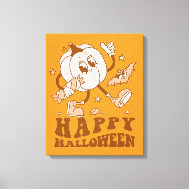 Happy halloween| Retro Polka Dot Pumpkin Canvastryck (Framsida)