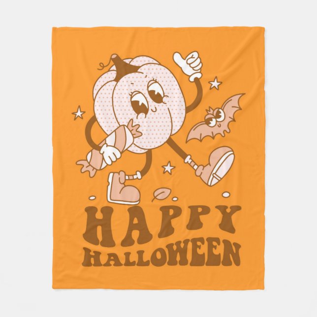 Happy halloween| Retro Polka Dot Pumpkin Fleecefilt (Framsidan)