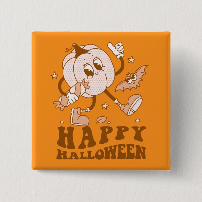 Happy halloween| Retro Polka Dot Pumpkin Knapp (Framsida)