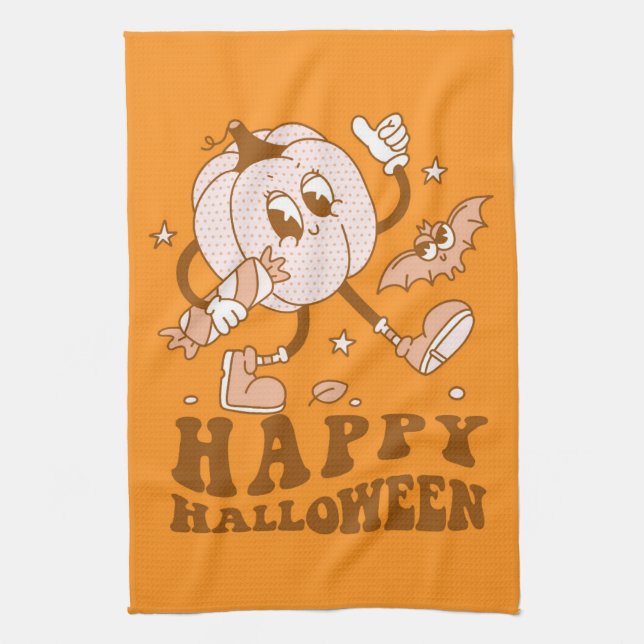 Happy halloween| Retro Polka Dot Pumpkin Kökshandduk (Vertikal)