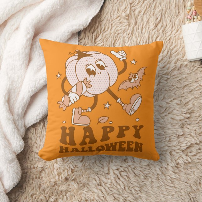 Happy halloween| Retro Polka Dot Pumpkin Kudde (Filt)