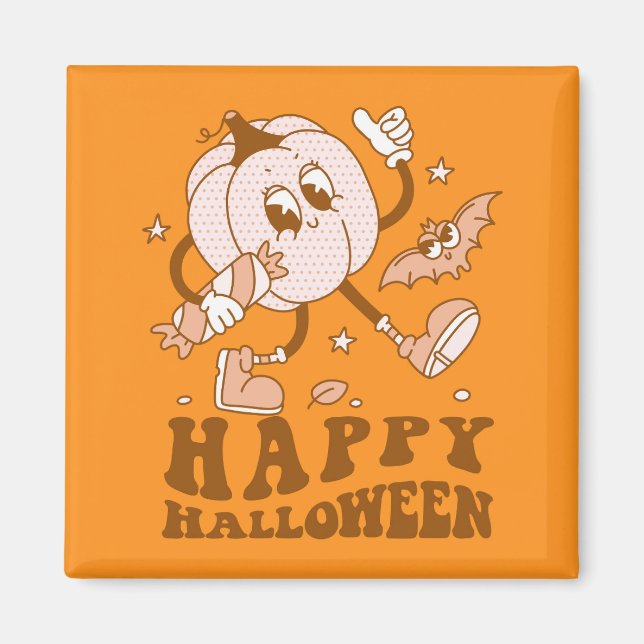 Happy halloween| Retro Polka Dot Pumpkin Magnet (Framsidan)