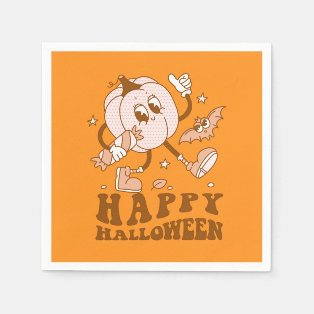 Happy halloween| Retro Polka Dot Pumpkin Pappersservett (Framsidan)