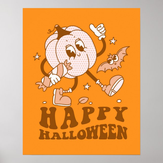 Happy halloween| Retro Polka Dot Pumpkin Poster (Framsidan)
