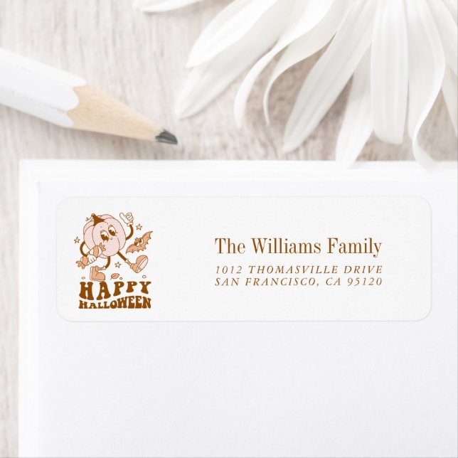 Happy halloween| Retro Polka Dot Pumpkin Returadress Etikett (Insitu)