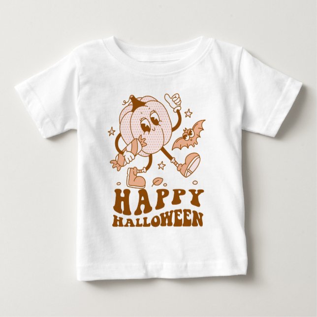 Happy halloween| Retro Polka Dot Pumpkin T Shirt (Framsida)